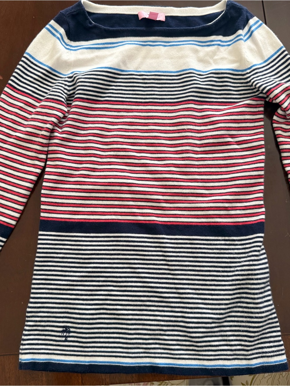 Lilly Pulitzer Navy, White & Pink Striped Crewneck Sweater